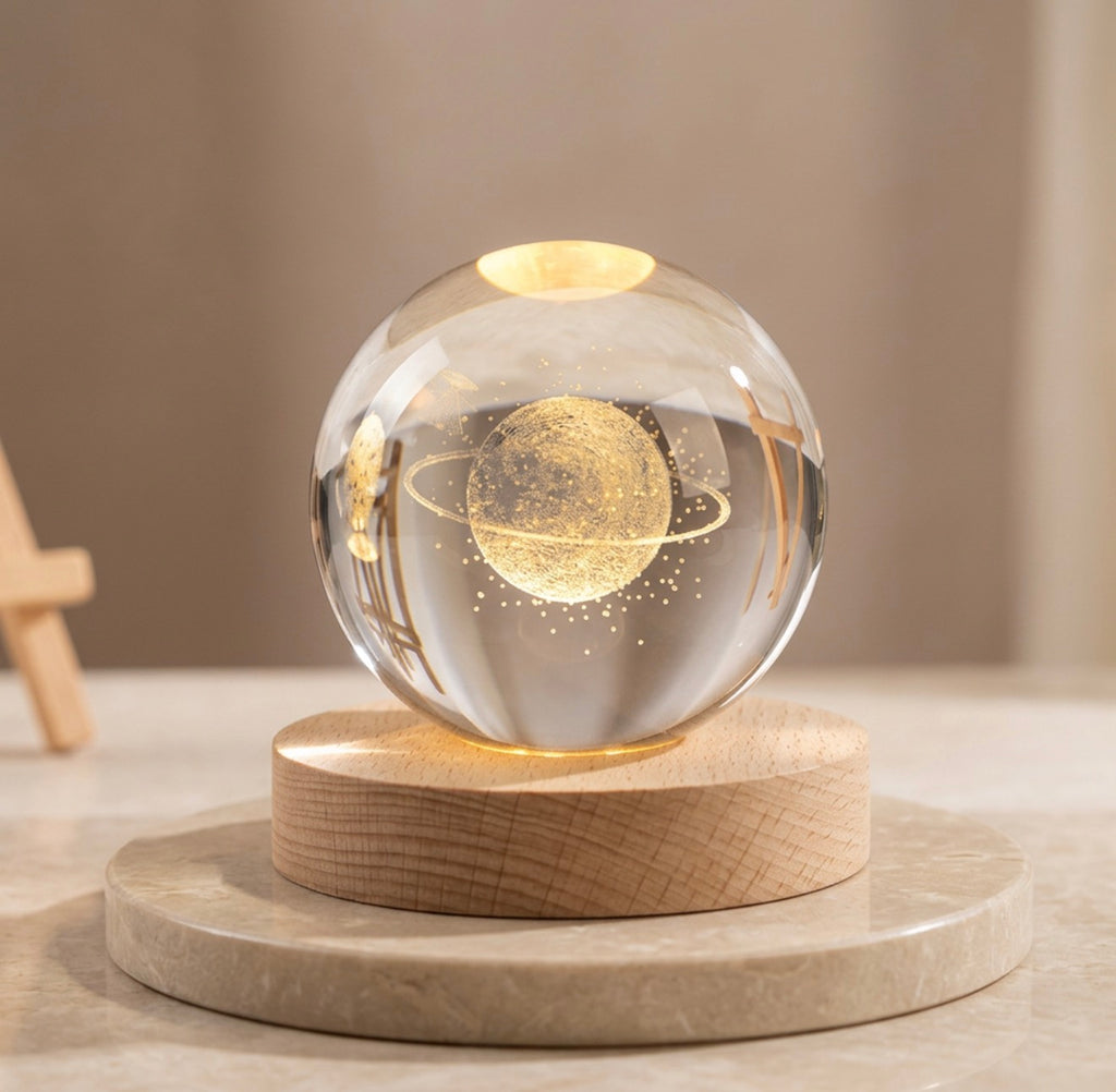 3D Crystal ball lamp with golden glow