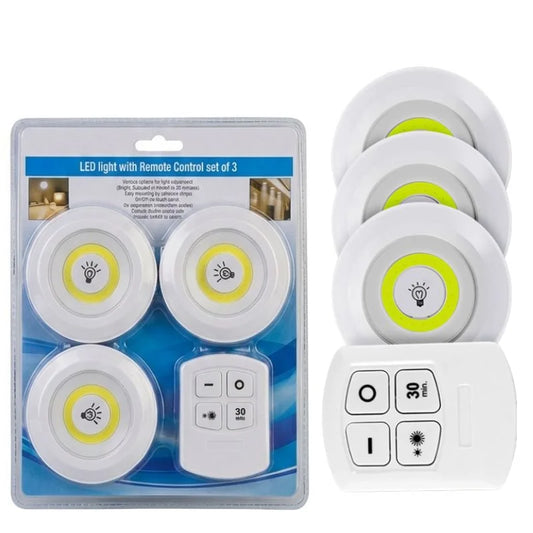 Pack of 3 LED Remote Control Tap Lights